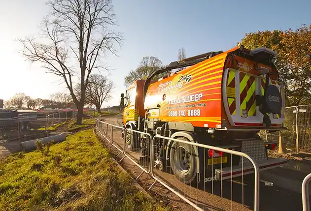 Road sweeper operating on a dual carriageway in Kent